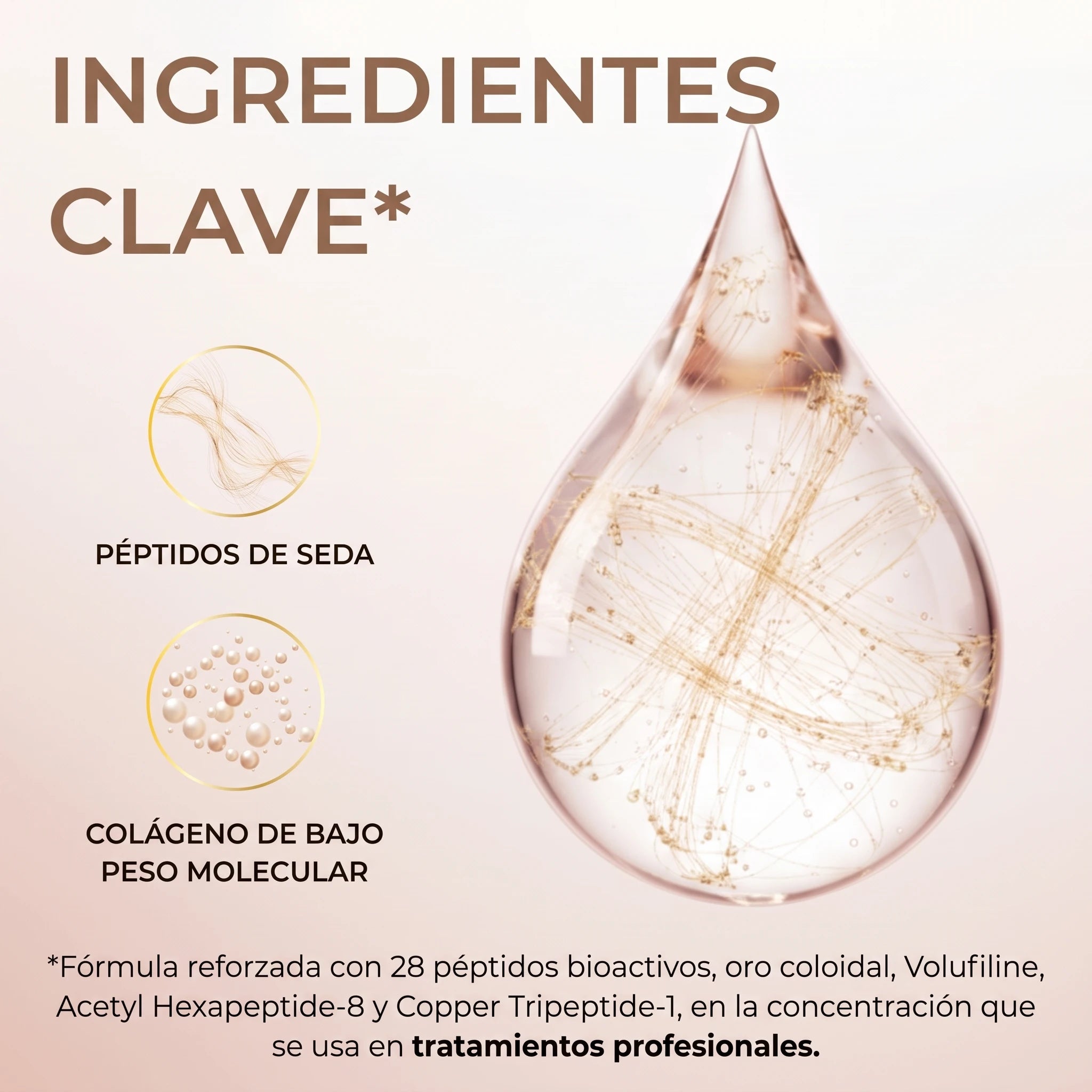Ingredientes clave: péptidos de seda y colágeno de bajo peso molecular